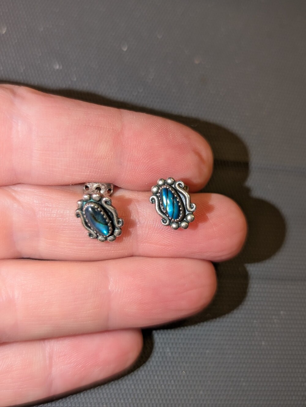 Sterling Silver Southwestern Blue/Green Abalone Stud Earrings - Jewelry
